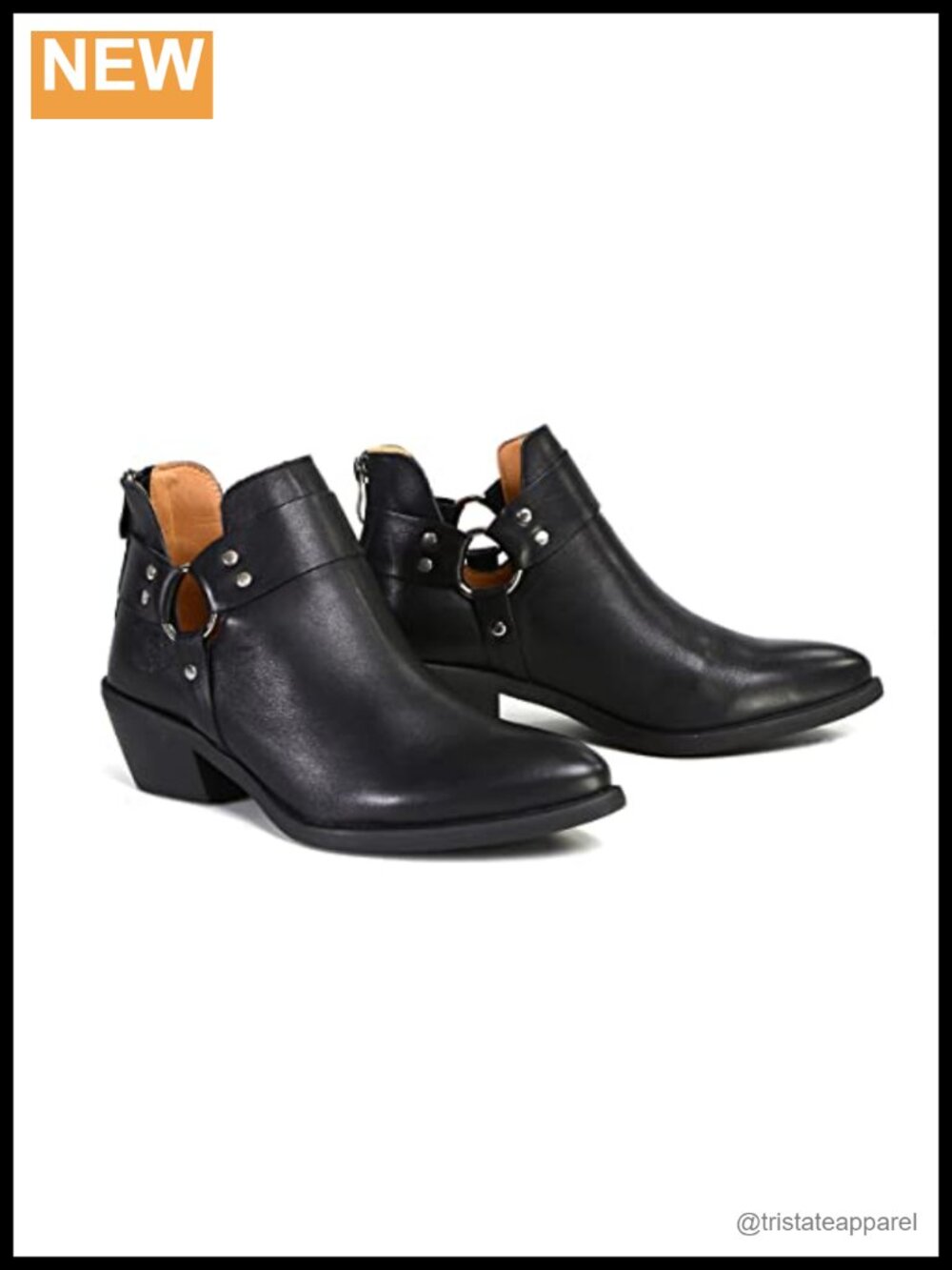 Women's Full Grain Cowhide Leather Harness Ring Mid-Calf Boots with Zipper